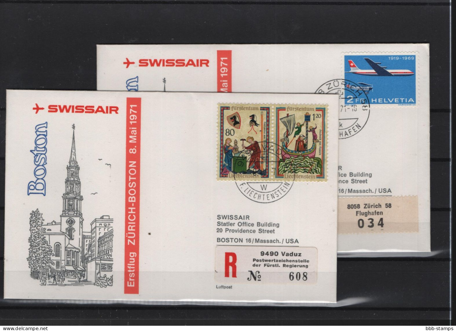 Schweiz Luftpost FFC Swissair 8.5.1971 Zürich - Boston - Erst- U. Sonderflugbriefe