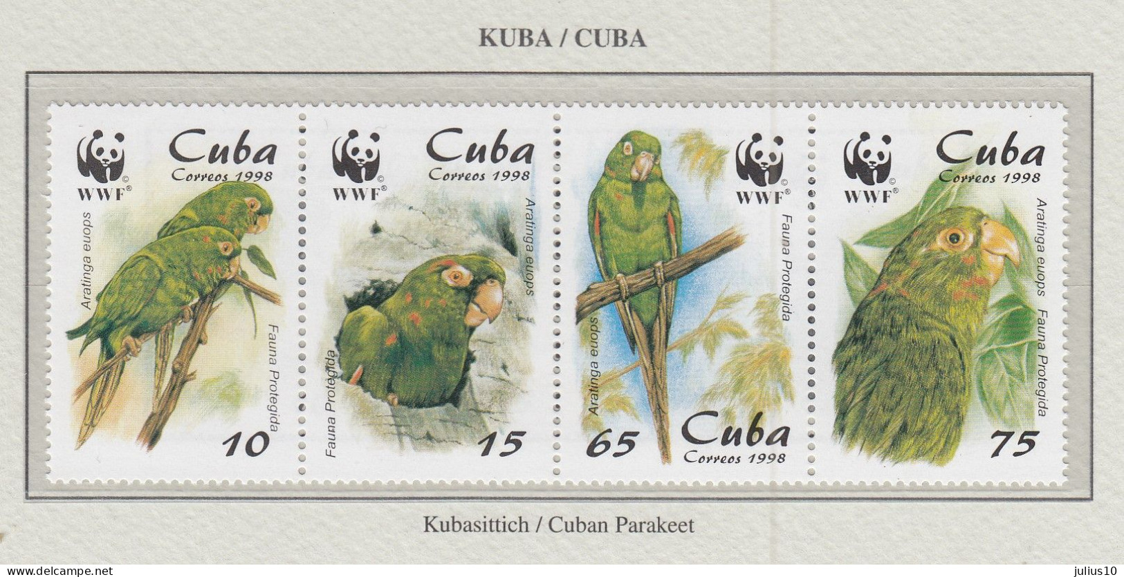 CUBA 1998 WWF Birds Parrots Mi 4156-4159 MNH(**) Fauna 589 - Pappagalli & Tropicali