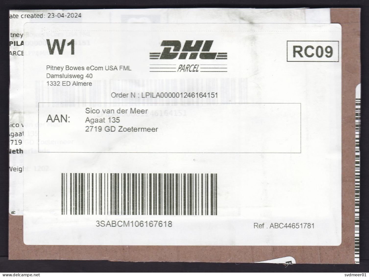 Netherlands: Parcel Fragment (cut-out), 2024, Label Private Postal Service DHL (minor Damage) - Briefe U. Dokumente