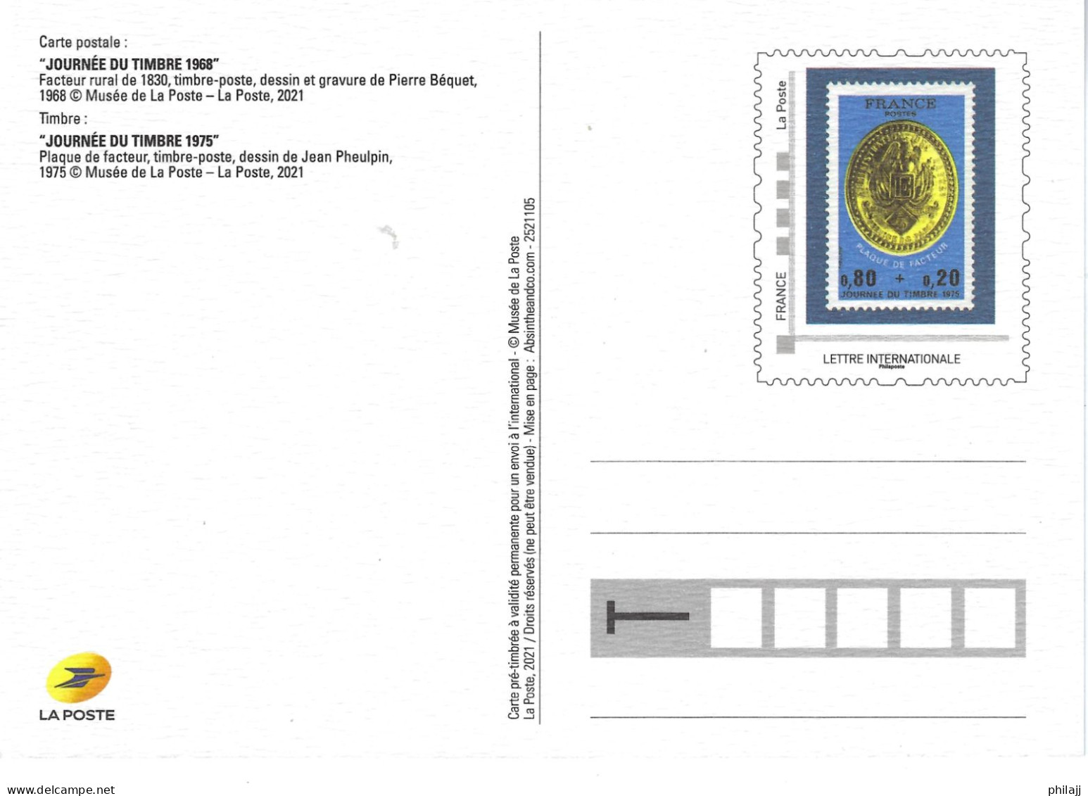 Carte Postale émise Par La Poste-Série "Journée Du Timbre "-reprise Du N°1549 (1968) -TVP N° 1838(1975) - PAP:  Varia (1995-...)
