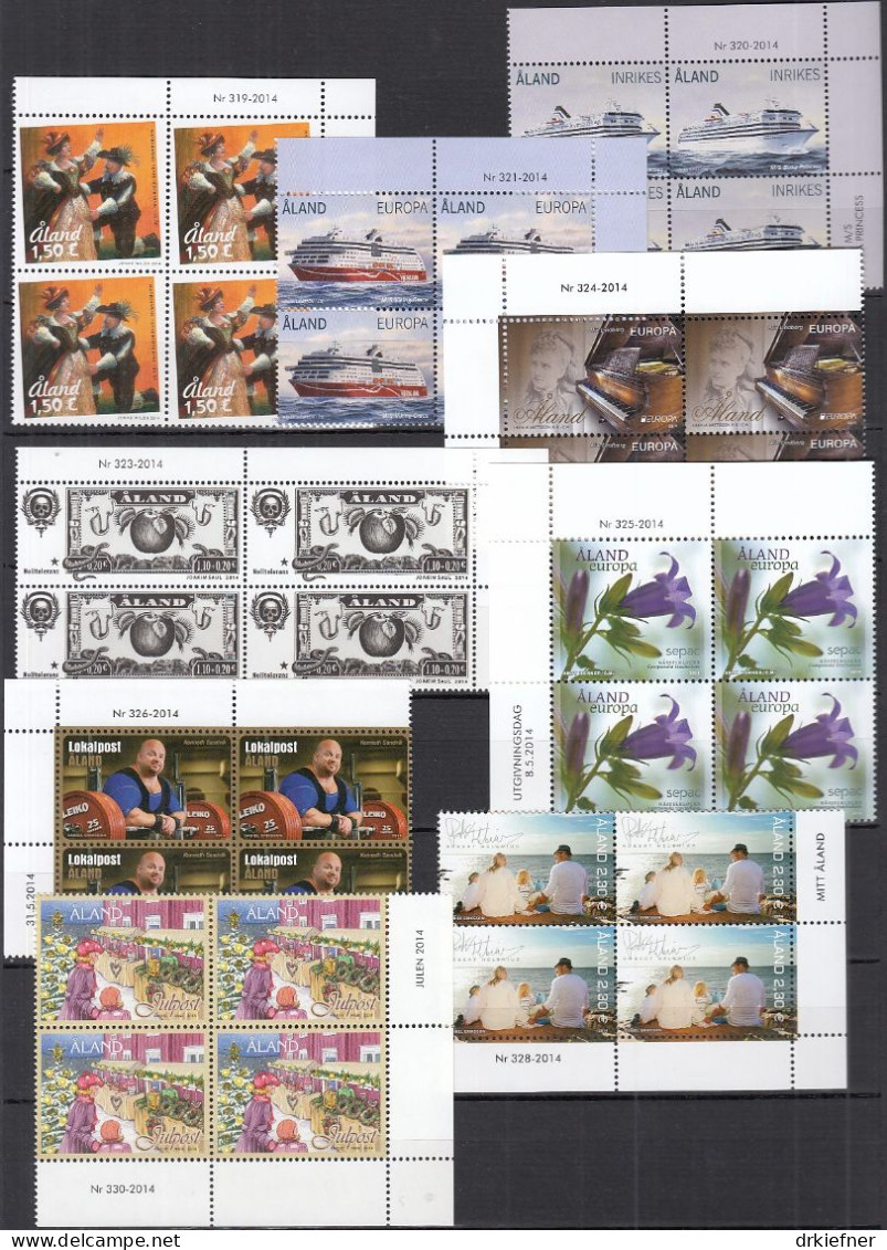 ALAND  Jahrgang 2014, 4erBlock, Postfrisch **, 386-388, 390-393, 395, 399 - Aland