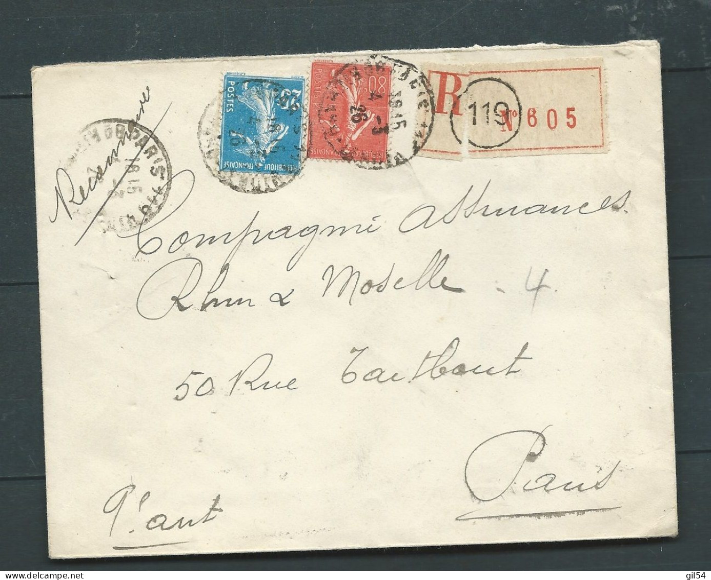 LSC Recommandée Oblitéré Paris 119 En Mars 1926   , Affranchie à 1,05 Franc -    LP 32907 - 1921-1960: Période Moderne
