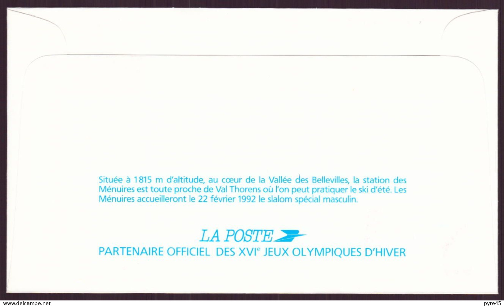 France, FDC, Enveloppe Du 19 Janvier 1991 , Les Menuires , Jeux Olympiques D'hiver " Slalom " - 1990-1999