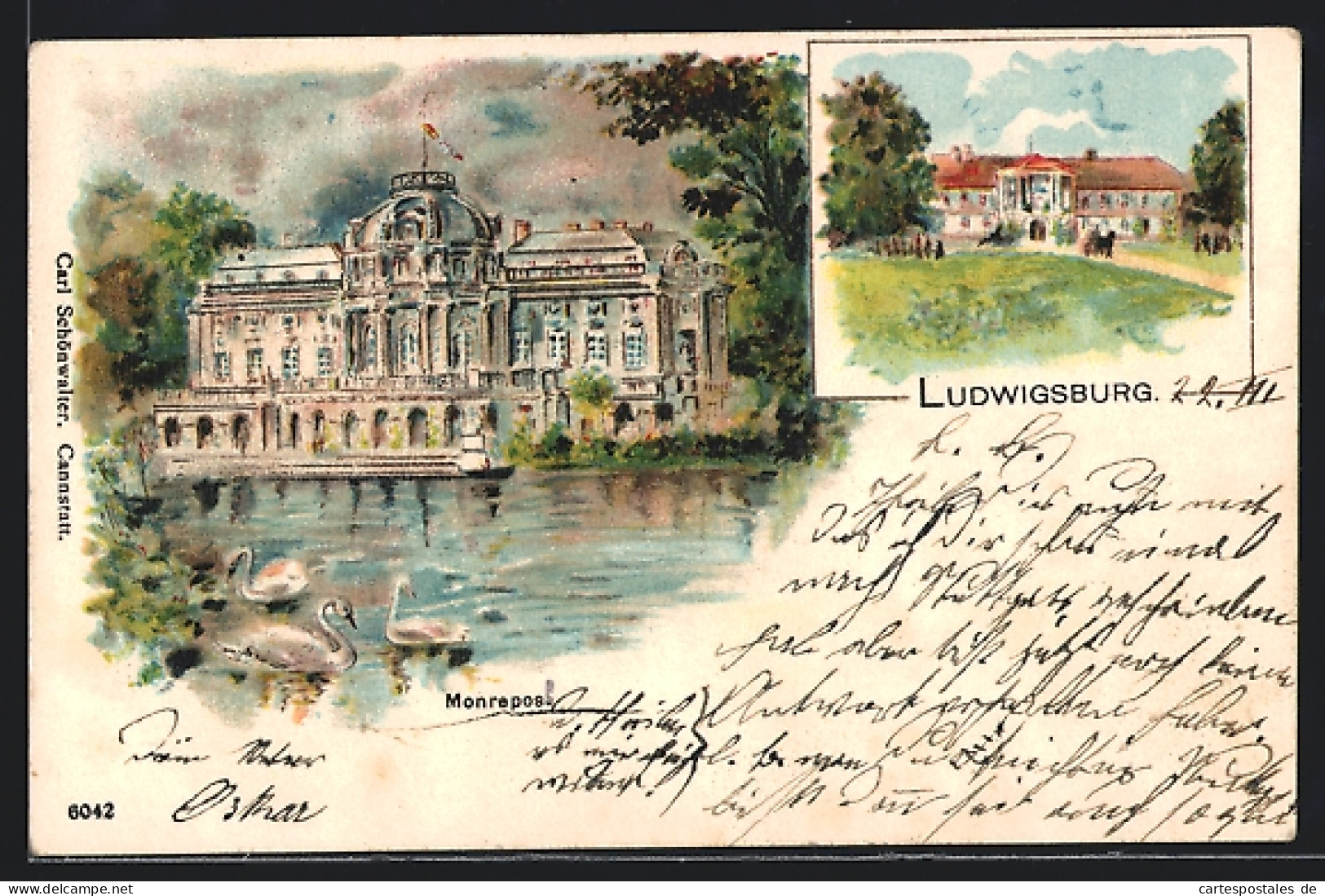 Lithographie Ludwigsburg / Württ., Schloss Monrepos  - Ludwigsburg
