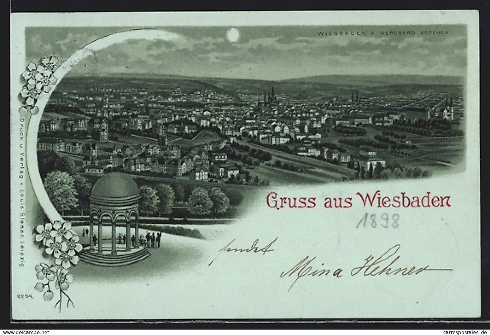Mondschein-Lithographie Wiesbaden, Die Stadt Vom Neroberg Betrachtet  - Wiesbaden