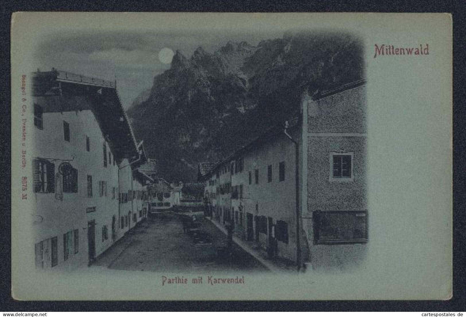 Mondschein-AK Mittenwald, Strassenpartie Mit Karwendel  - Mittenwald