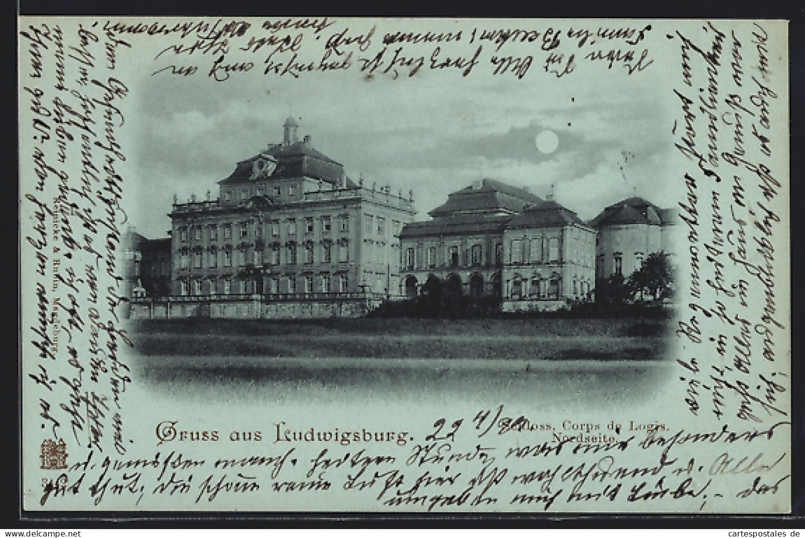 Mondschein-AK Ludwigsburg / Württ., Schloss, Corps De Logis, Nordseite  - Ludwigsburg