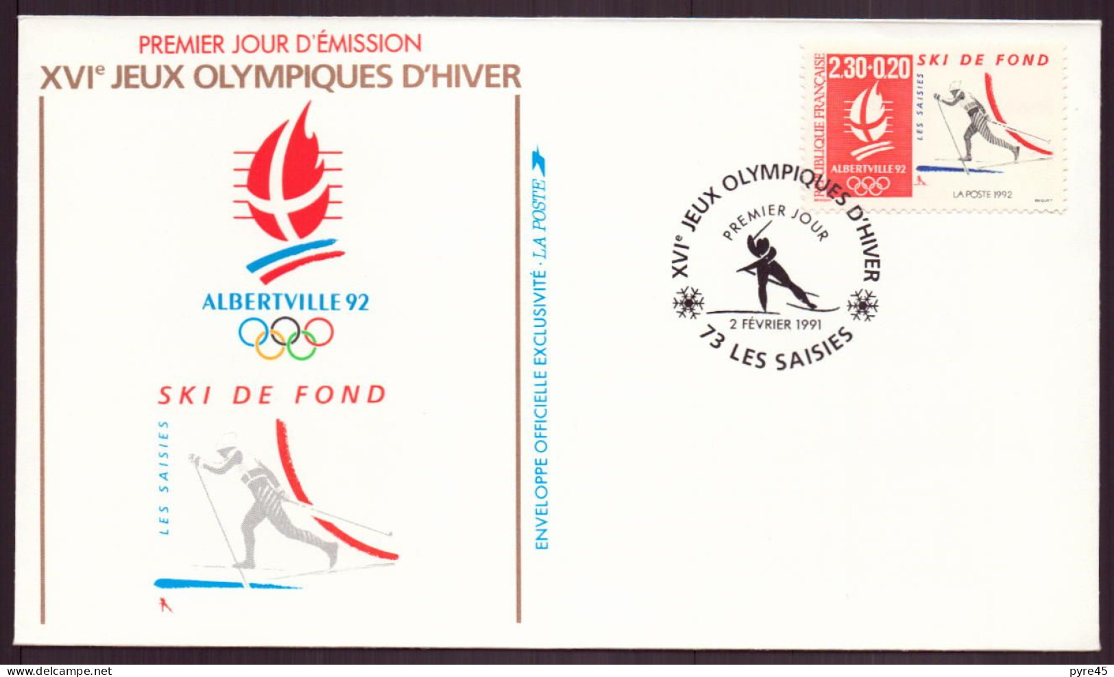 France, FDC, Enveloppe Du 2 Février 1991 , Les Saisies , Jeux Olympiques D'hiver " Ski De Fond " - 1990-1999