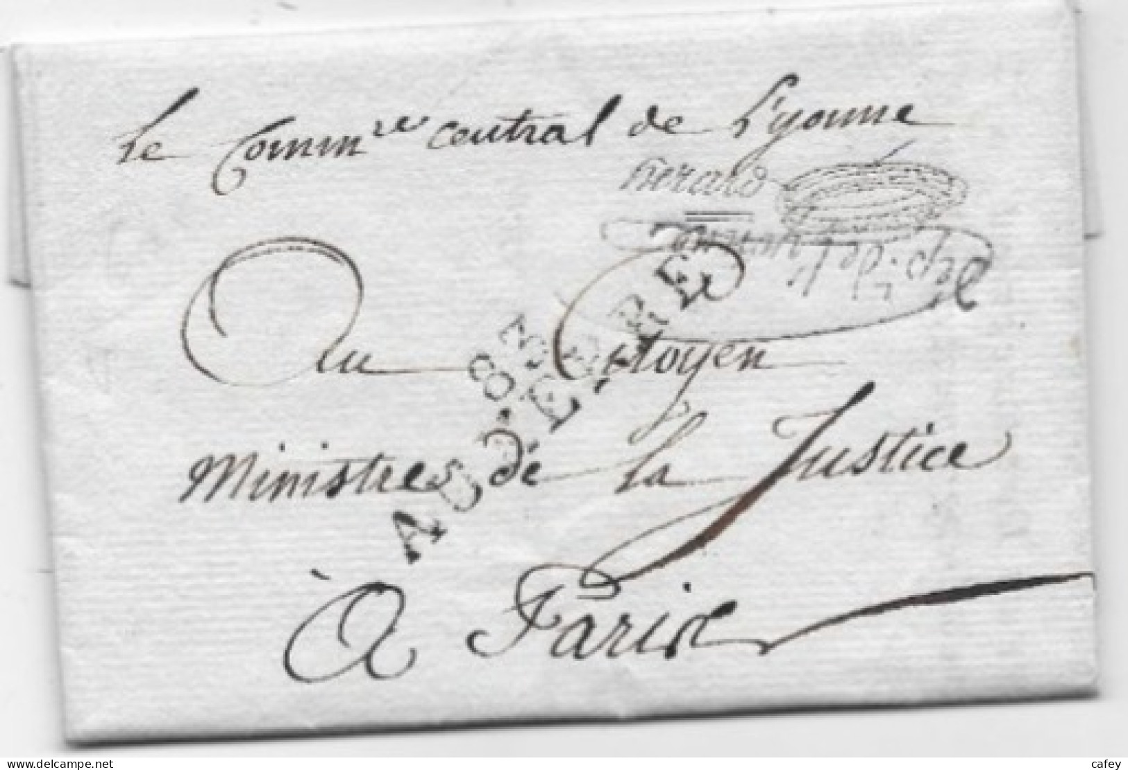 Département De L'YONNE Période Révolutionnaire Lettre D'AUXERRE AN 7 Griffe DEPT DE L'YONNE  Le Commissaire Central - 1701-1800: Vorläufer XVIII