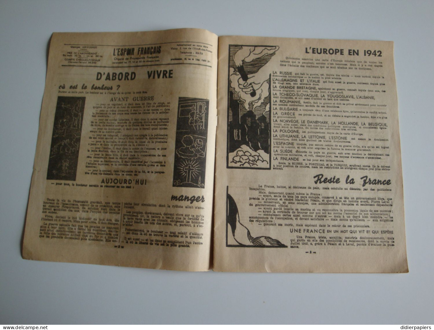 L'Espoir Français,Organe De Propagande Français Août 1942,Pétain,Laval - 1900 - 1949