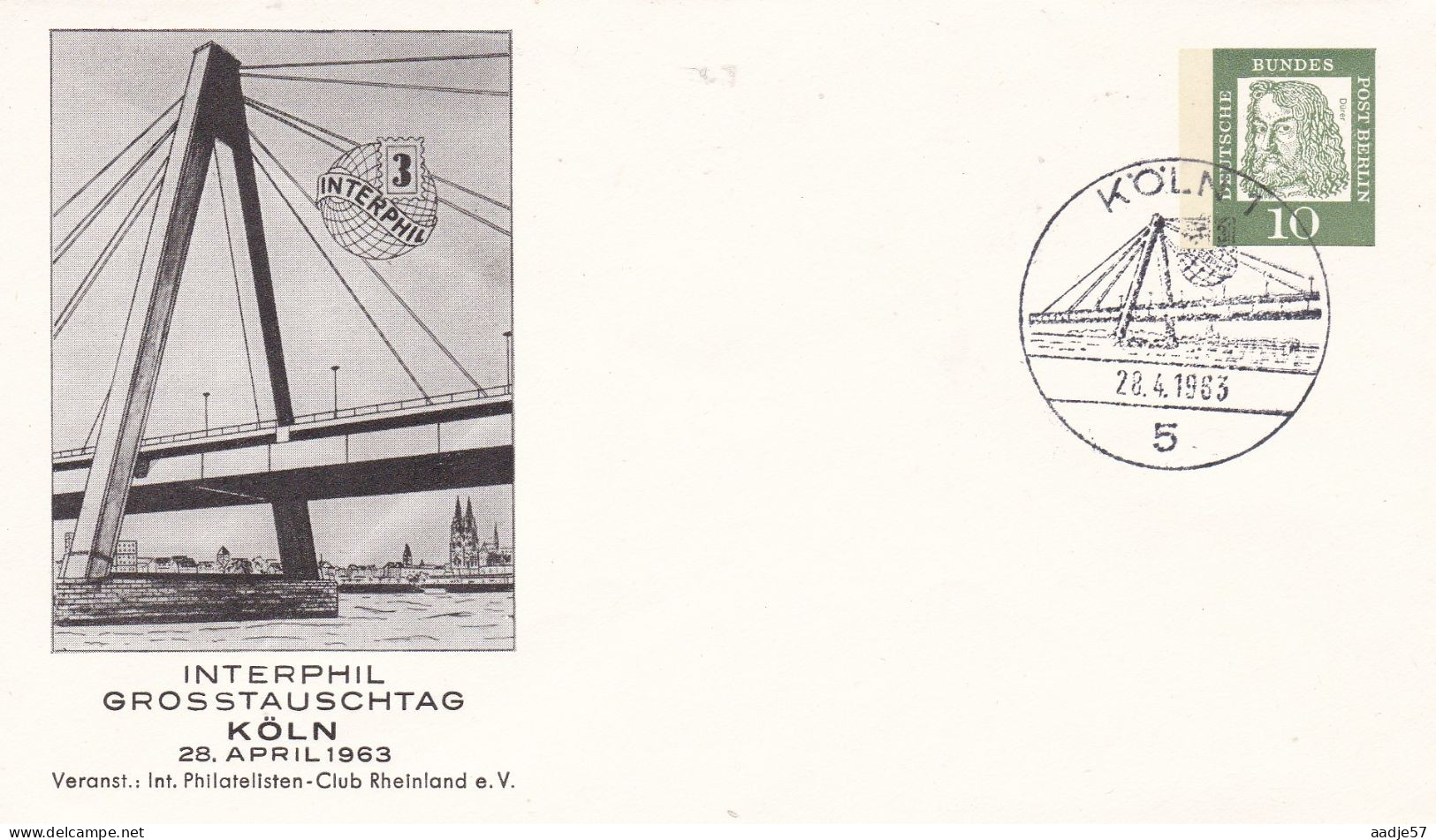 Berlin 1963 FDC Interphil Grossauschtag Köln 28-04-1963 - Privé Briefomslagen - Ongebruikt