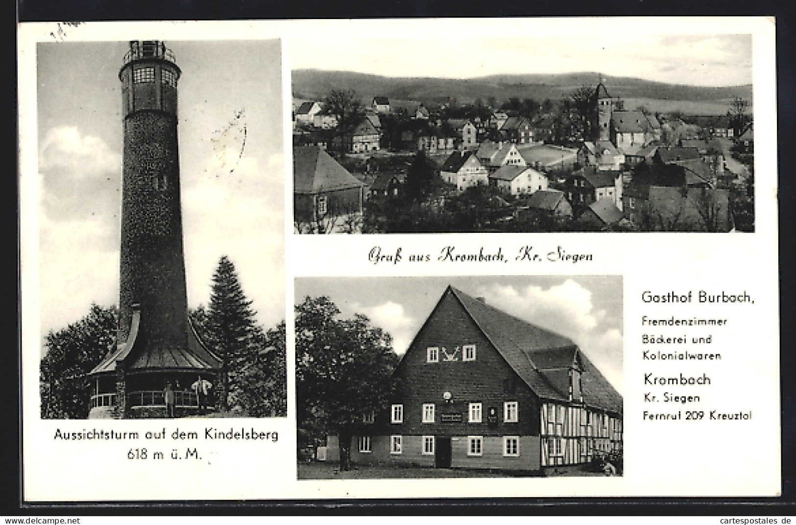 AK Krombach / Westf., Aussichtsturm Auf Dem Kindelsberg, Gasthof Burbach & Ortsansicht  - Autres & Non Classés