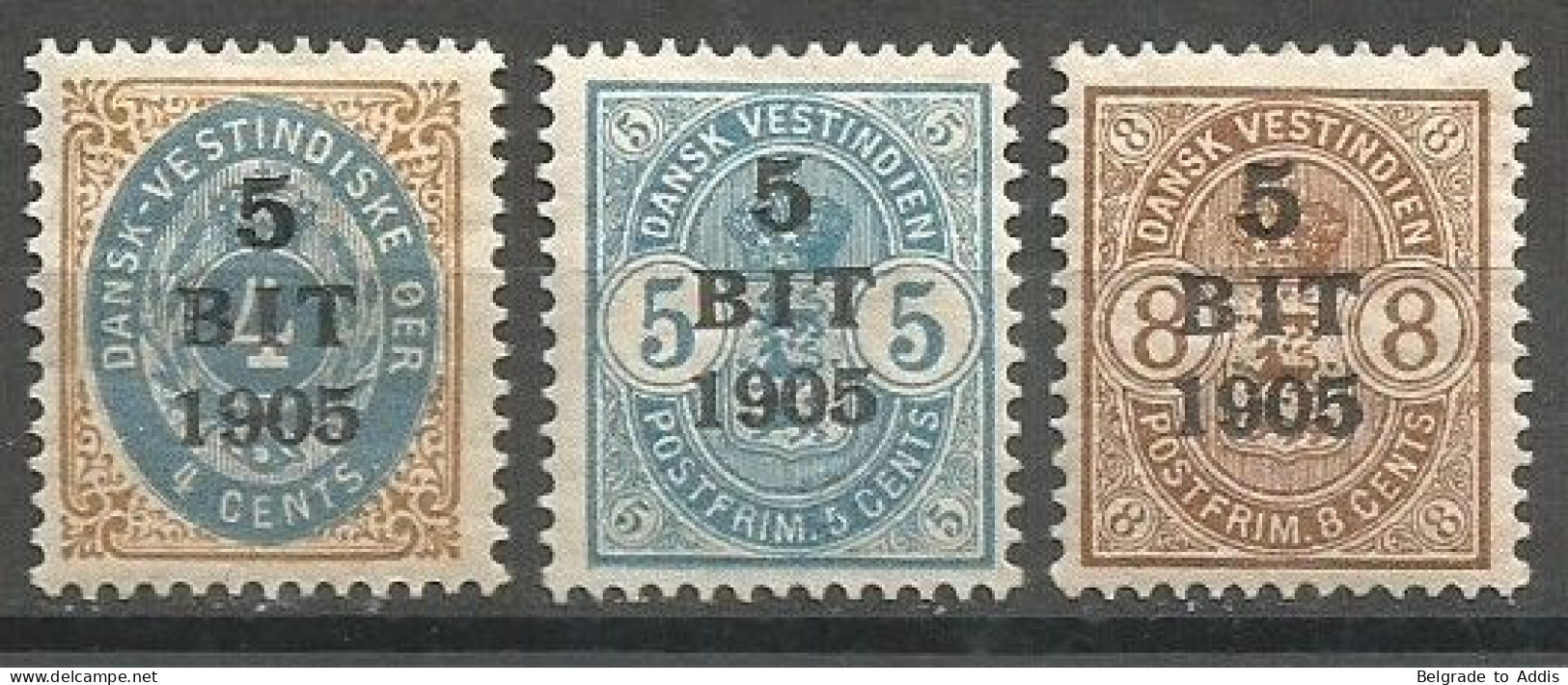 Denmark Danish West Indies Sc.#40-42 Complete Set Mint Hinged / MH / * 1905 - Danemark (Antilles)