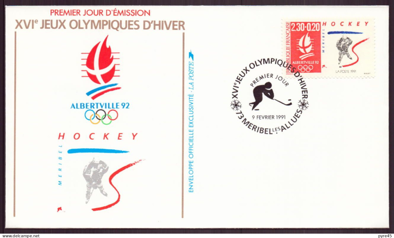 France, FDC, Enveloppe Du 9 Février 1991 à Meribel Jeux Olympiques D'hiver " Hockey " - 1990-1999