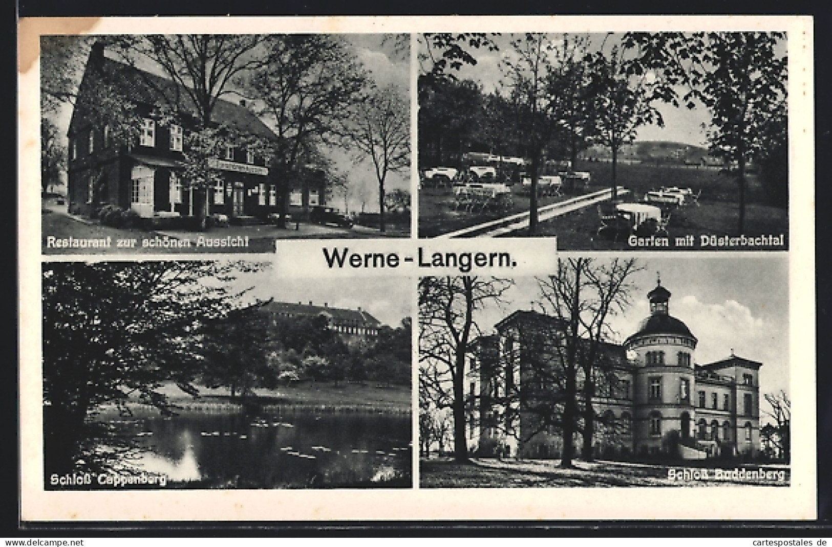 AK Werne-Langern, Cafe Restaurant Zur Schönen Aussicht, Inh. A. Hauschopp, Schloss Cappenberg, Schloss Buddenberg  - Werne