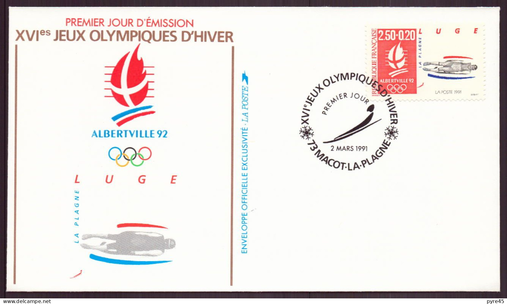 France, FDC, Enveloppe Du 2 Mars 1991 à Macot-la-Plagne Jeux Olympiques D'hiver " Luge " - 1990-1999