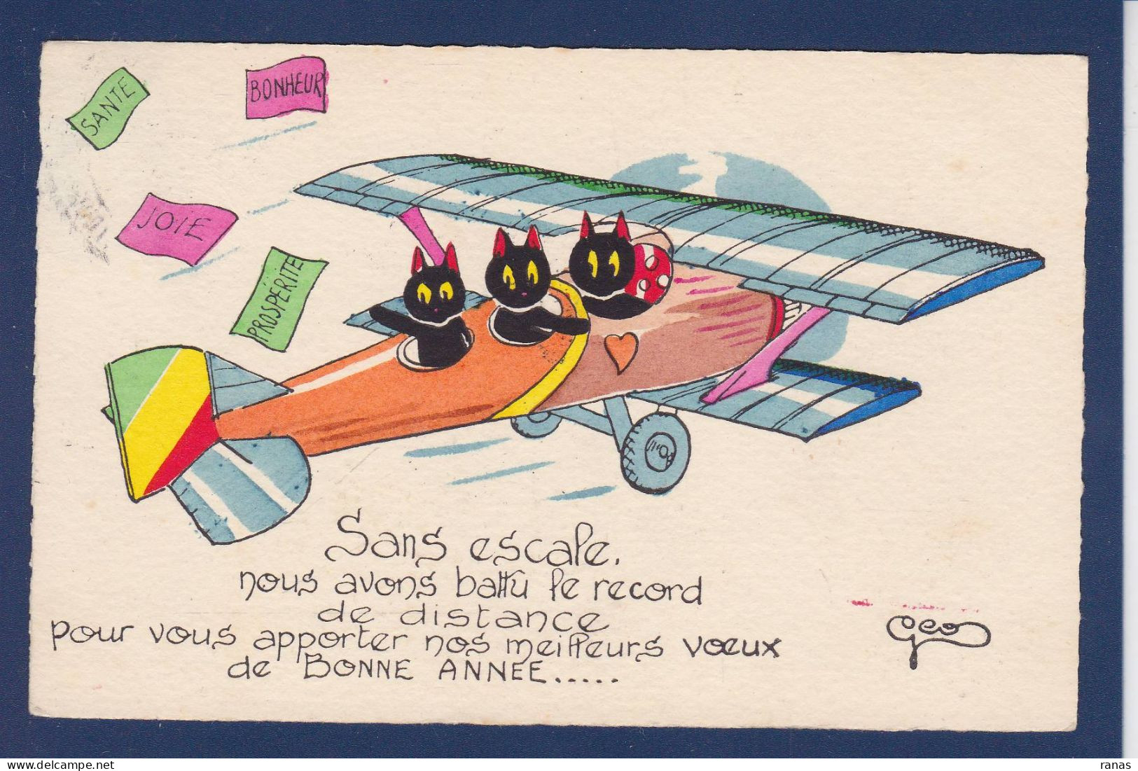 CPA Chat Aviation Cat Position Humaine Circulée Par Géo - Gatos