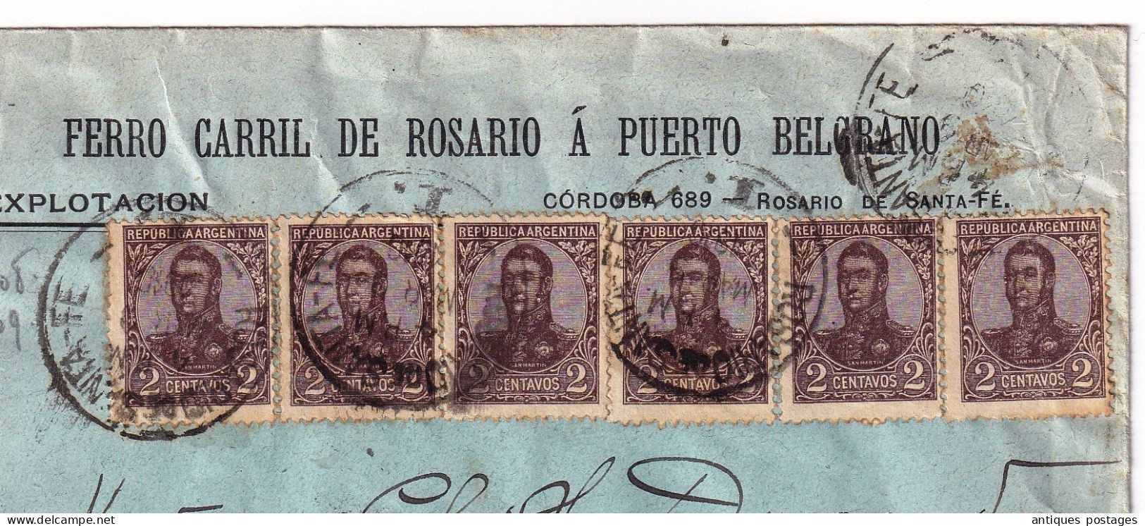 Rosario De Santa Fe 1910 Argentina Ferrocarril Rosario A Puerto Belgrano Argentine Chemin De Fer Train Bordeaux - Lettres & Documents