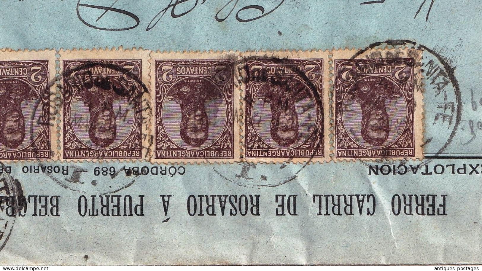 Rosario De Santa Fe 1910 Argentina Ferrocarril Rosario A Puerto Belgrano Argentine Chemin De Fer Train Bordeaux - Cartas & Documentos