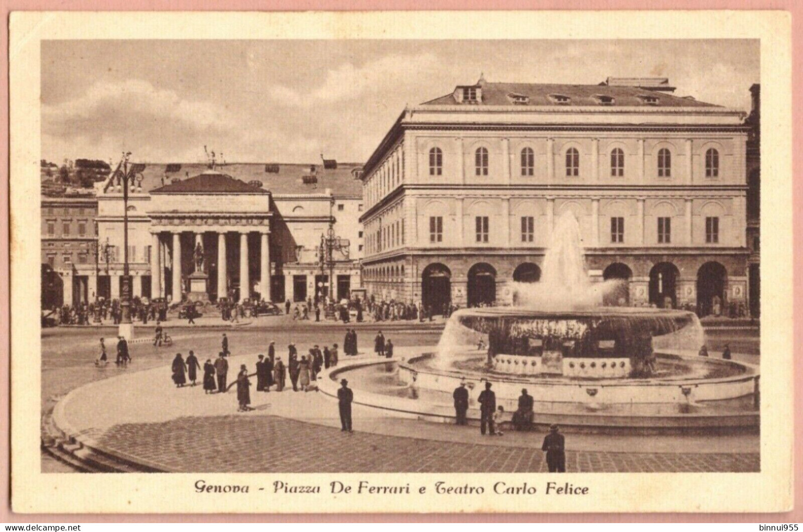 Cartolina Genova Piazza De Ferrari E Teatro Carlo Felice Animata Viaggiata 1954 - Genova (Genoa)