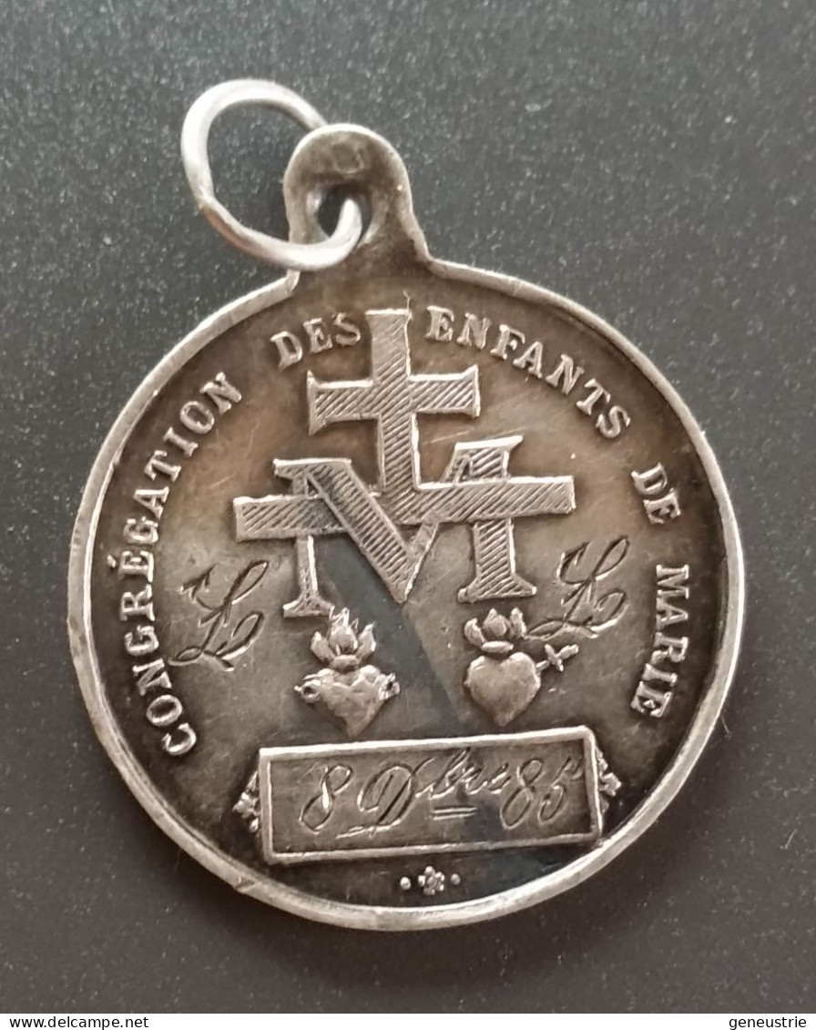 Pendentif Médaille Religieuse Fin XIXe Argent 800 "Congrégation Des Enfants De Marie - 1885" Religious Medal - Religion & Esotérisme