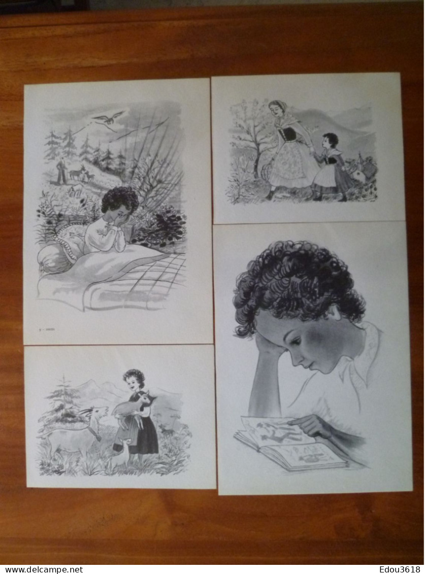 Lot 9 Dessin Illustration En Noir & Blanc Et Couleur De Minot Illustrateur Heidi H1 - Altri & Non Classificati