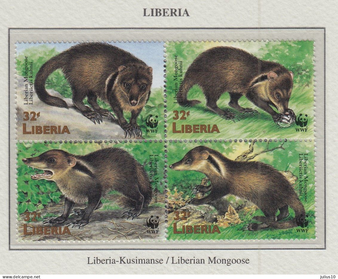 LIBERIA 1998 WWF Animals Manguste Mi 2040-2043 MNH Fauna 595 - Nuevos