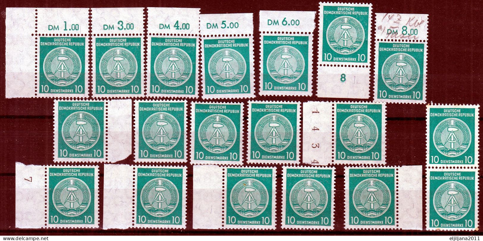 DDR - East Germany 1957 ⁕ Official / Dienstmarke 10 Pf. Mi.35 Perf. 13:12½ ⁕ 19v MNH - Neufs