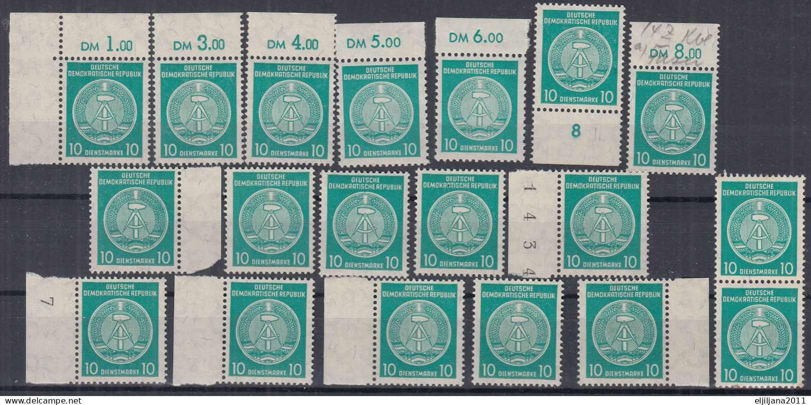 DDR - East Germany 1957 ⁕ Official / Dienstmarke 10 Pf. Mi.35 Perf. 13:12½ ⁕ 19v MNH - Neufs