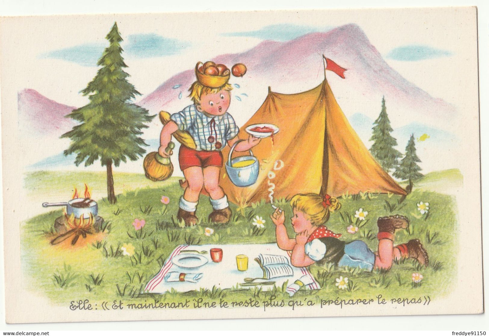 Cpa Fantaisie Enfants . Camping . Photochrom 255 - Children's Drawings