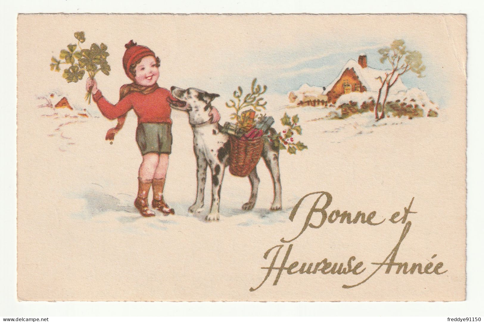 Cpa Fantaisie Enfant Et Son Chien . Bonne Et Heureuse Année - Dessins D'enfants