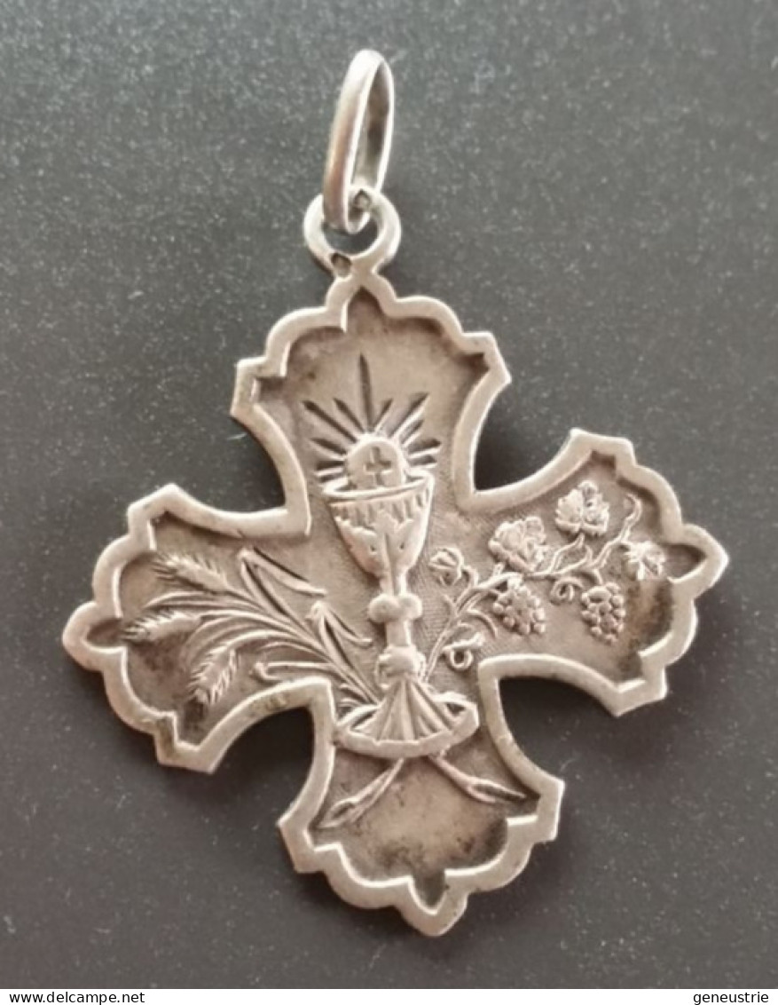 Pendentif Médaille Croix Religieuse Fin XIXe Argent 800 "Souvenir De Communion" Religious Medal - Religion & Esotericism