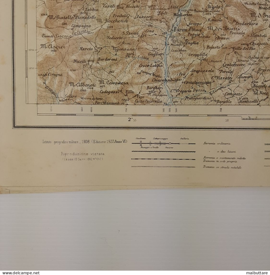 Carta geografica militare - Fiorenzuola d'Arda  dell'anno 1908 Scala 1 a 100.000