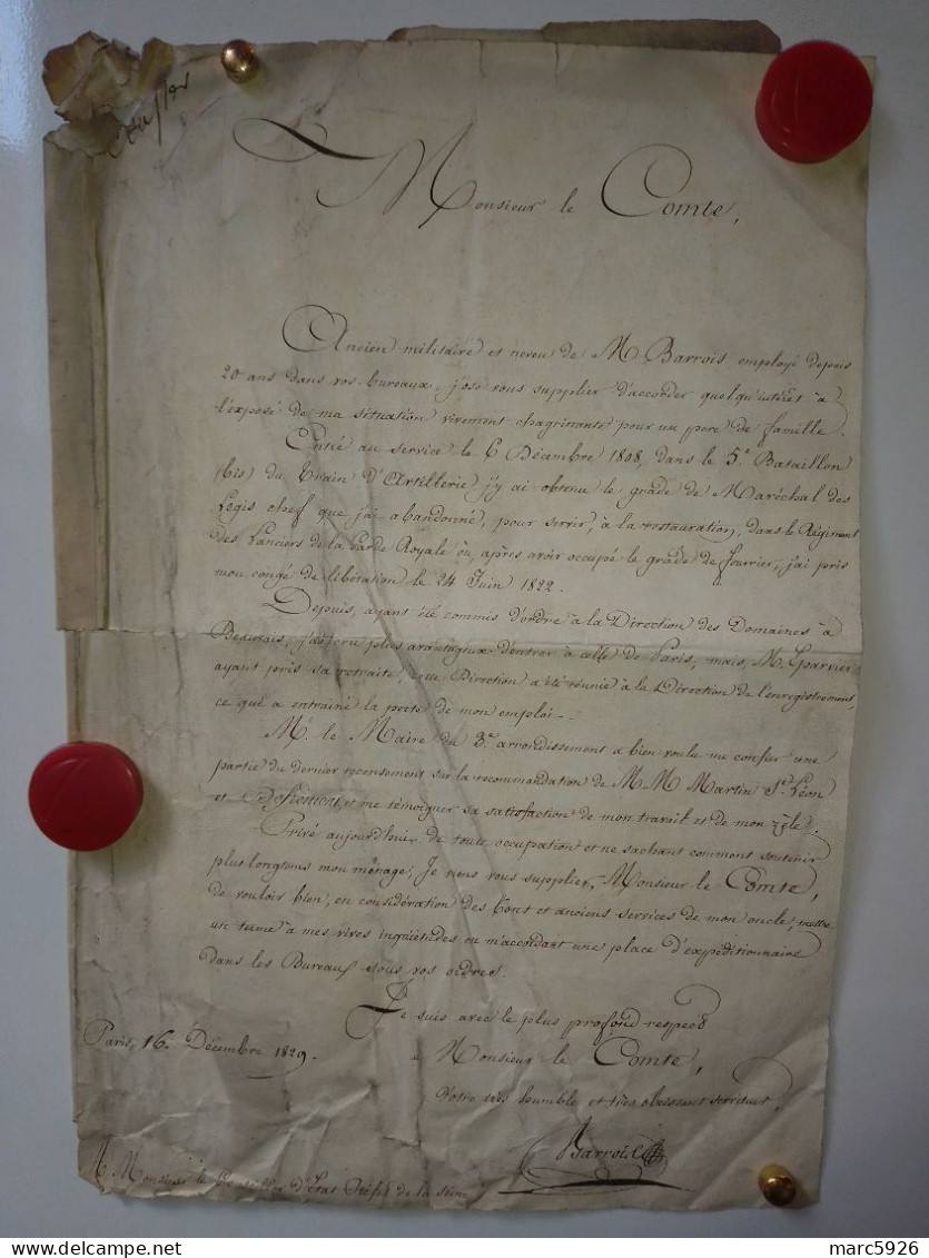 N°2006 ANCIENNE LETTRE A M LE COMTE DE BARROIL DATE 1829 - Historical Documents