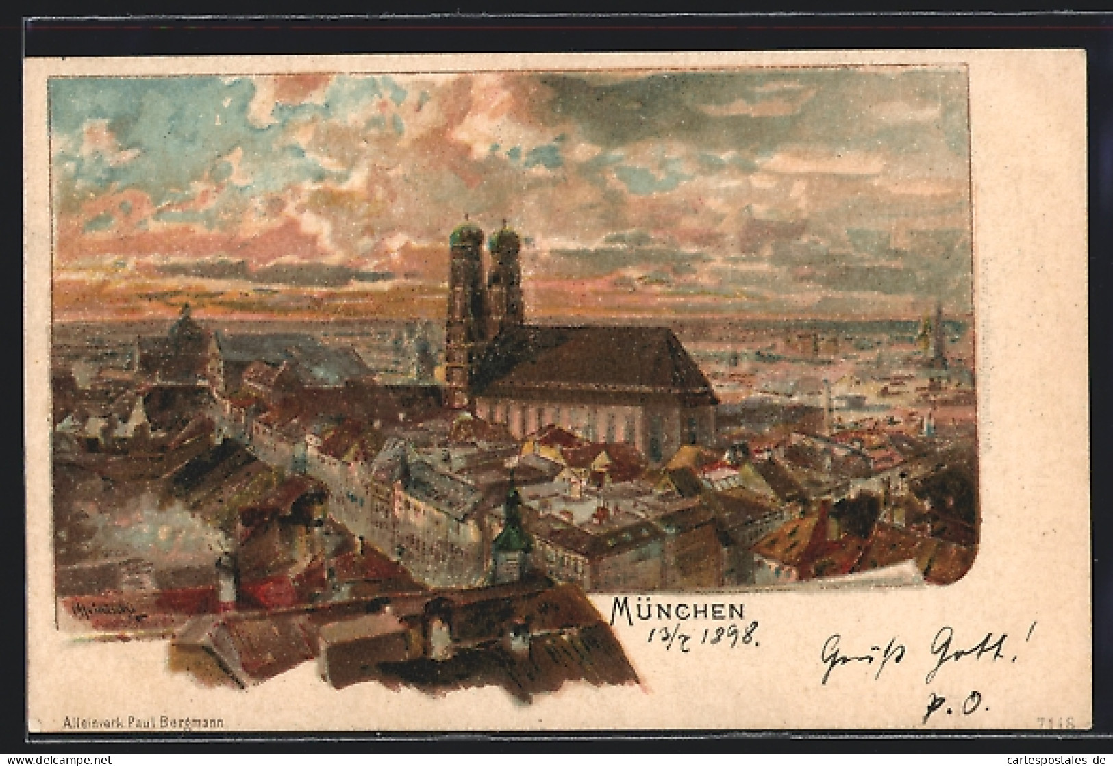 Künstler-AK München, Altstadt-Ansicht Mit Frauenkirche  - Muenchen