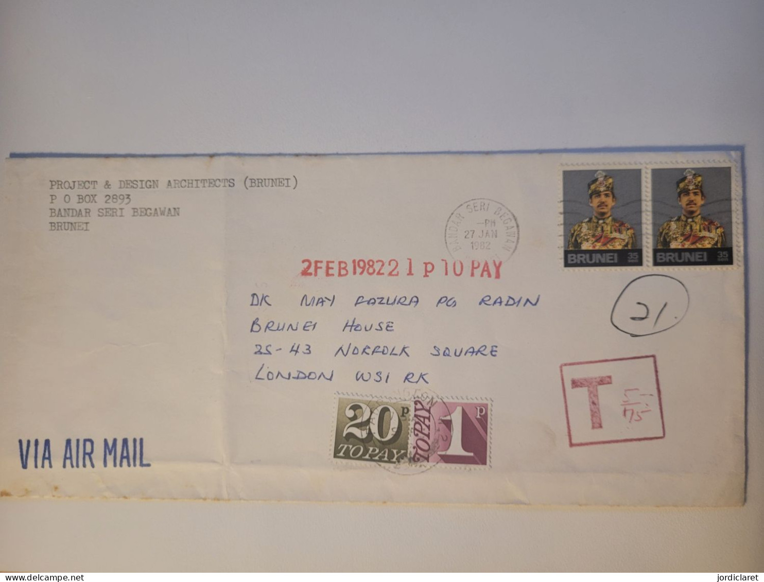 LETTER 1982 TAXE - Brunei (...-1984)