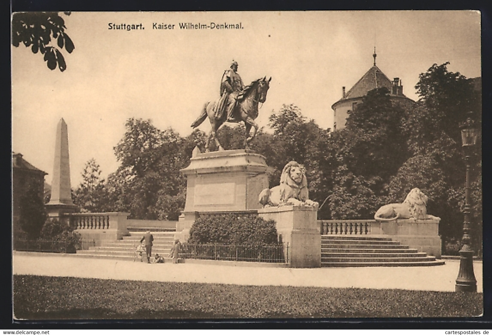 AK Stuttgart, Kaiser Wilhelm-Denkmal Mit Löwenstatuen  - Stuttgart