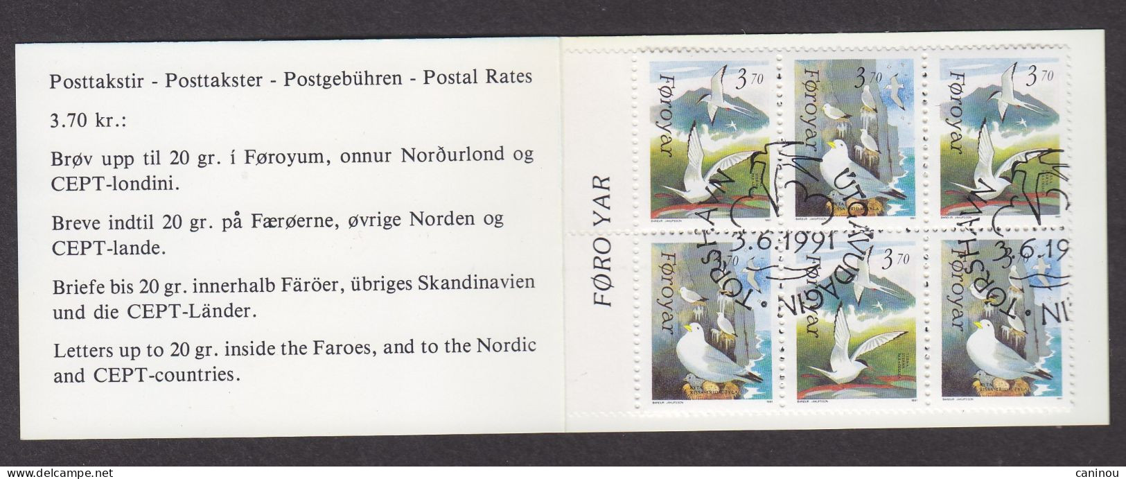 FEROE CARNET  Y & T C213 FAUNE OISEAUX 1991 OBLITERE 1er JOUR FDC - Féroé (Iles)