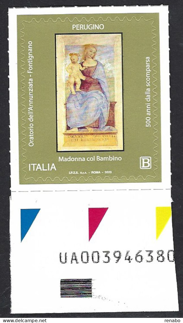 Italia 2023; Il Perugino, 500° Della Morte; Affresco “Madonna Col Bambino”; Francobollo Con Codice Alfanumerico. - 2021-...: Ungebraucht