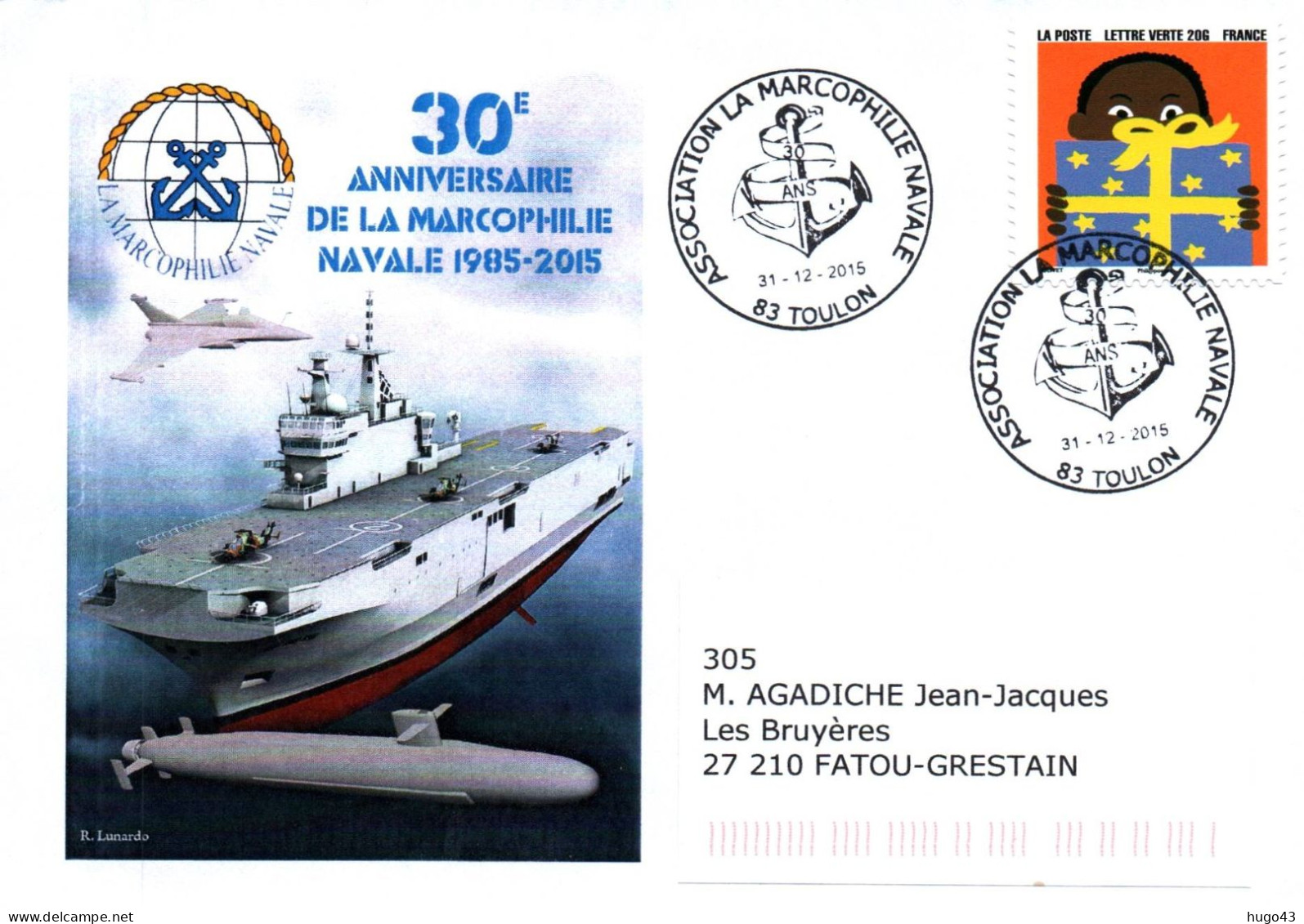 ENVELOPPE AVEC CACHET 30e ANNIVERSAIRE DE LA MARCOPHILIE NAVALE - Naval Post