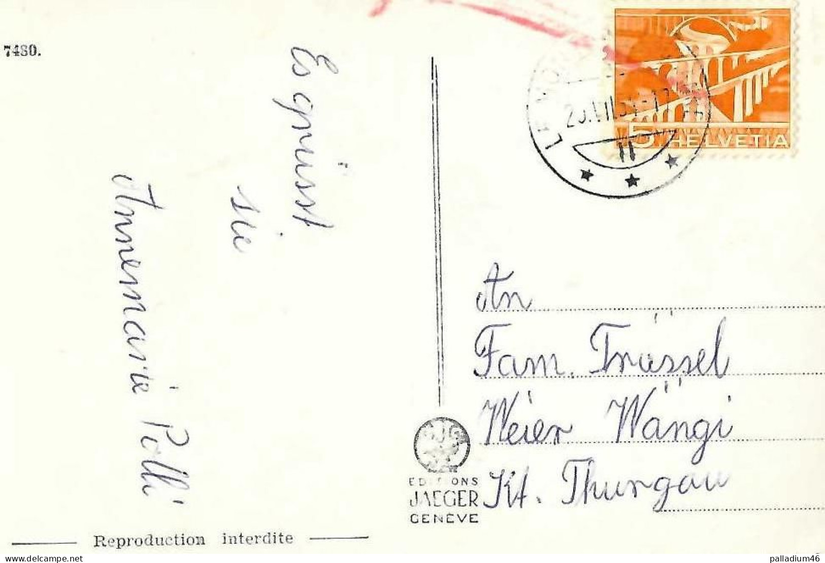 VD LAUSANNE - Souvenir D'Ouchy  - Editions Jaeger Genève, No 7480 - Circulé Le 20.07.1954 - Lausanne