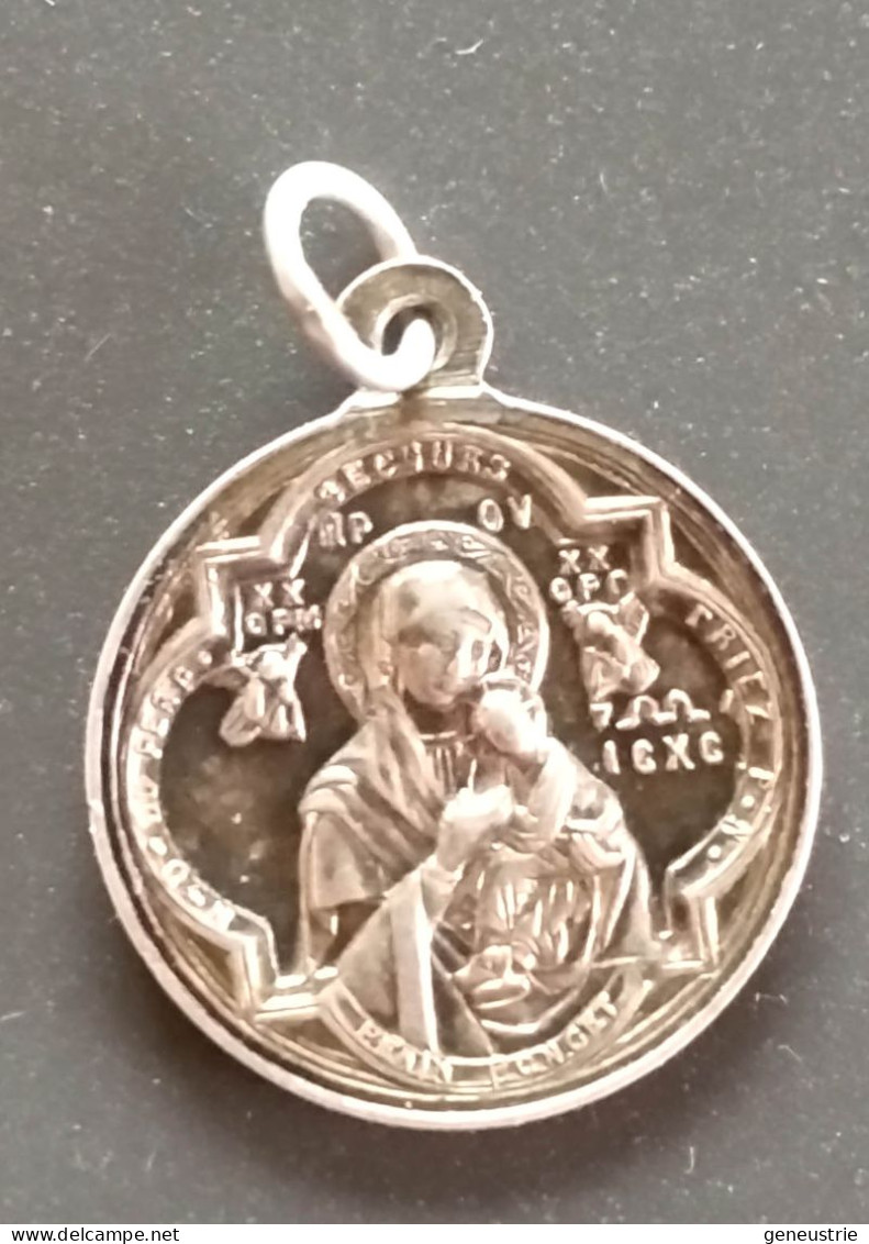 Pendentif Médaille Religieuse Fin XIXe Argent 800 "Saint Alphonse De Liguori / Notre-Dame Du Perpétuel Secours" - Religion & Esotericism