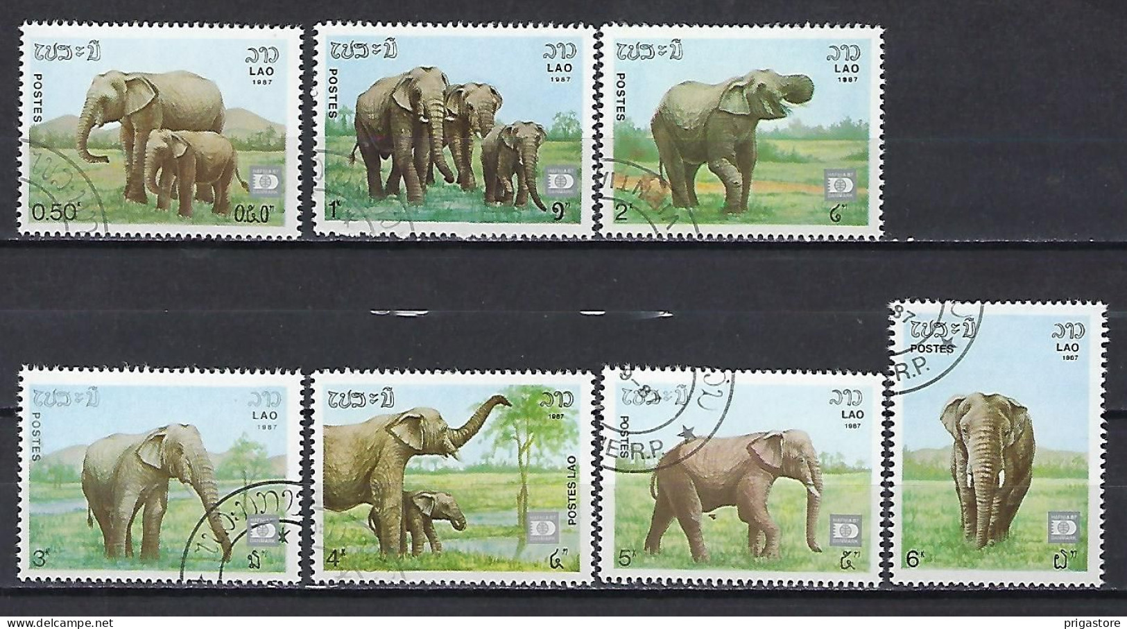 Eléphants Laos 1987 (605) Yvert 791 à 797 Oblitérés Used - Elefanti