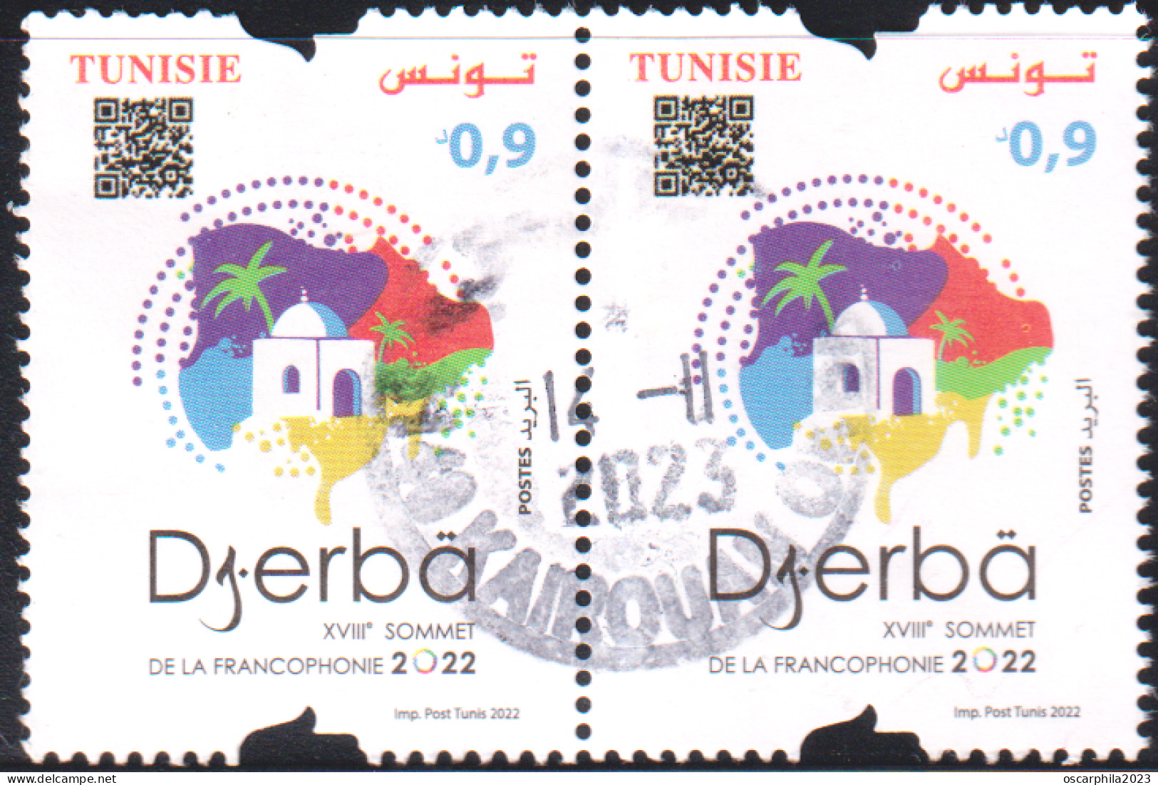 2022- Tunisie- 18ème Sommet De La Francophonie, Djerba 2022 -  Paire Obli - Tunisie (1956-...)