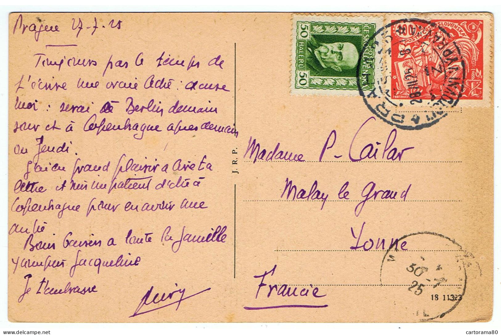 Carte De Prague Pour Malay-le-Grand ( Yonne ) / 1925 - Lettres & Documents