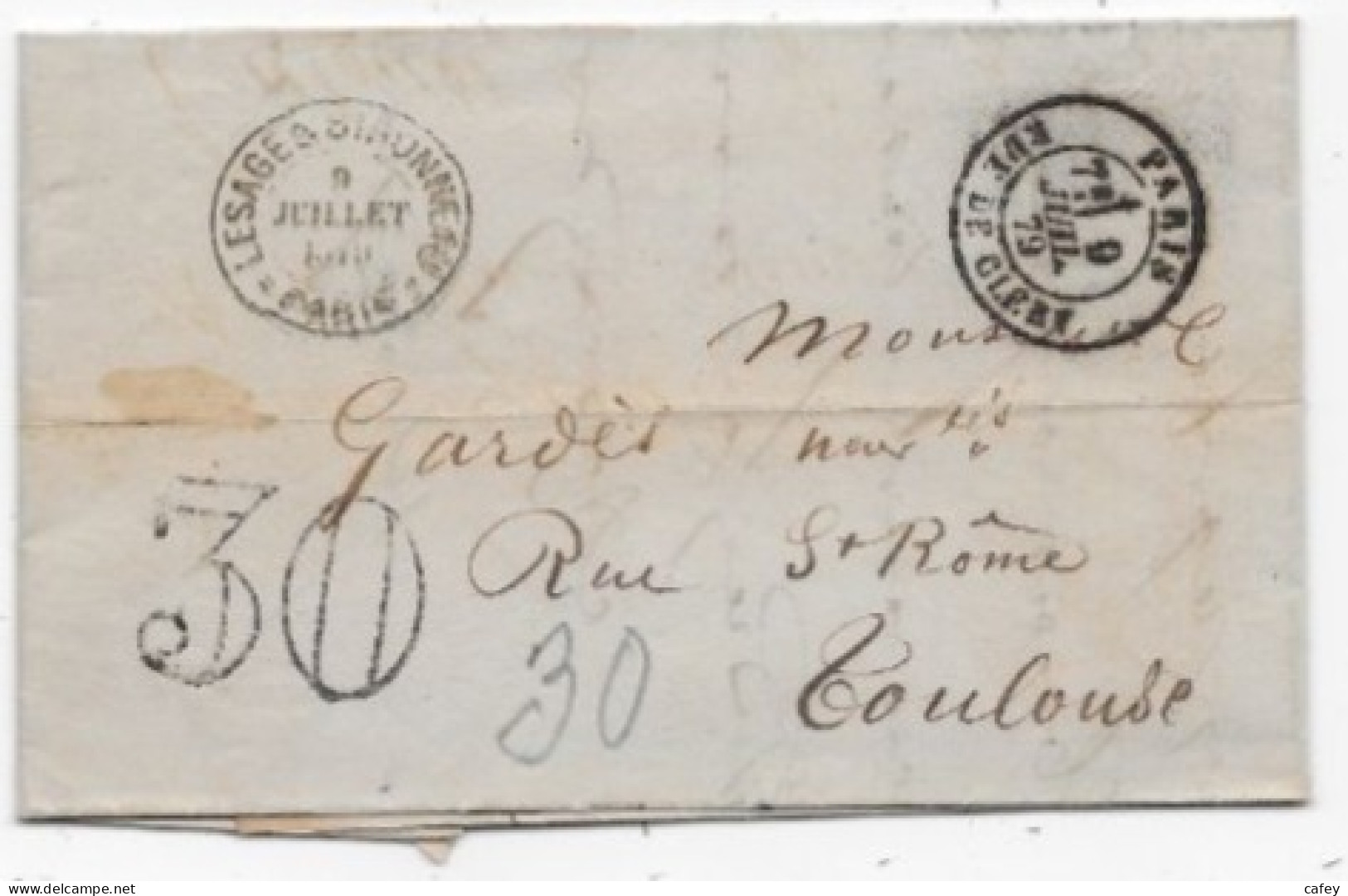 TAXE 30 Grand Format Modèle De 1878 Lettre De PARIS / RUE DE CLERY 1879 Indice 11 Rare Lettre Non Affranchie Fin XIXème - 1877-1920: Période Semi Moderne