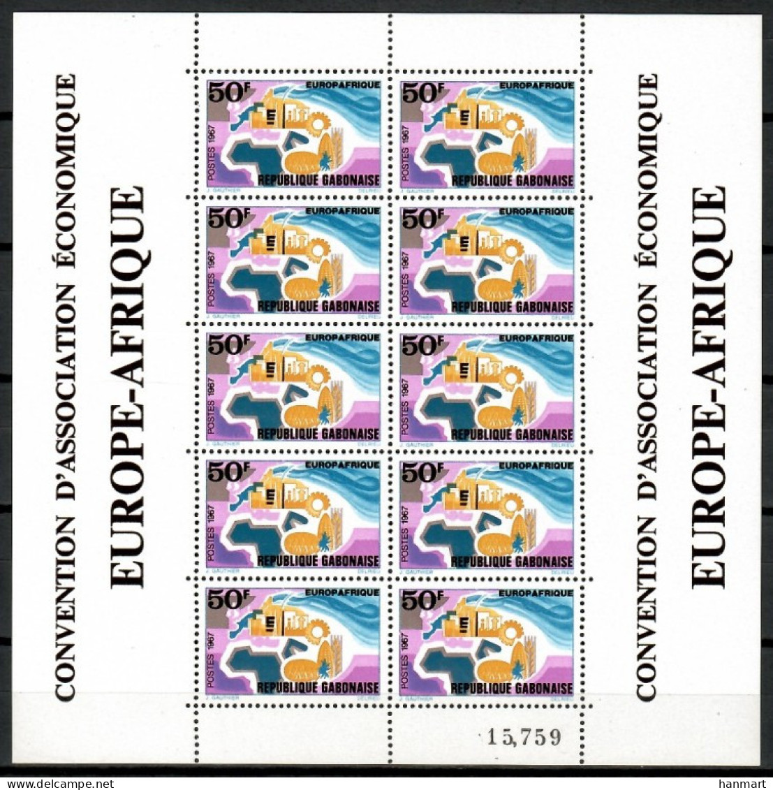 Gabon 1967 Mi Sheet 282 MNH  (XZS6 GBNark282) - Stamps