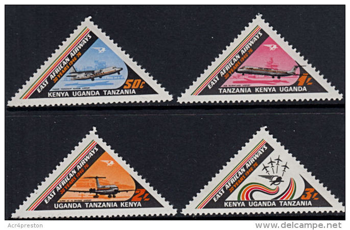 D0337 KENYA UGANDA &amp; TANZANIA 1976, SG 387-390 30th Anniv East African Airways, Planes,  MNH - Kenya, Uganda & Tanzania