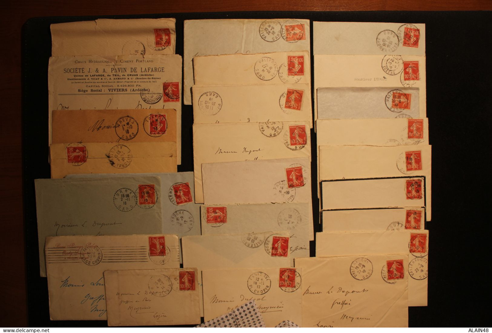 FRANCE LOT DE 25 LETTRES POUR MEYRUEIS (LOZERE) AVEC N°135 10c Rouge SEMEUSE FOND PLEIN - Cartas & Documentos