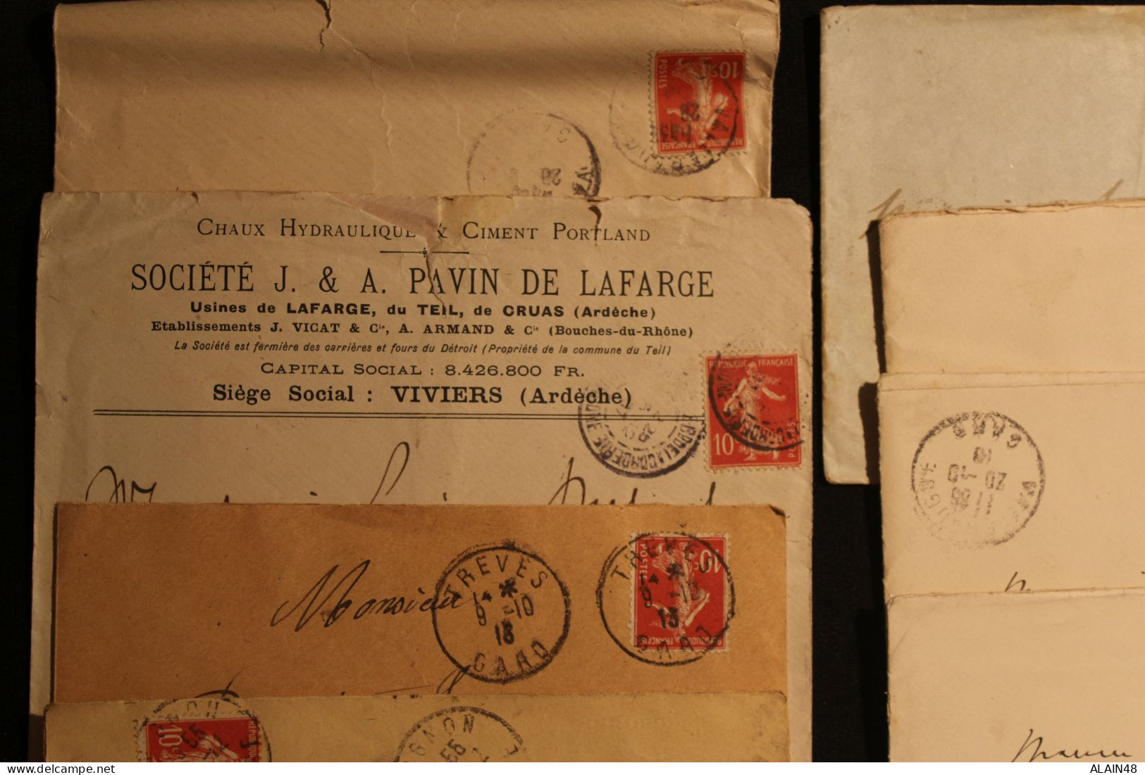 FRANCE LOT DE 25 LETTRES POUR MEYRUEIS (LOZERE) AVEC N°135 10c Rouge SEMEUSE FOND PLEIN - Brieven En Documenten